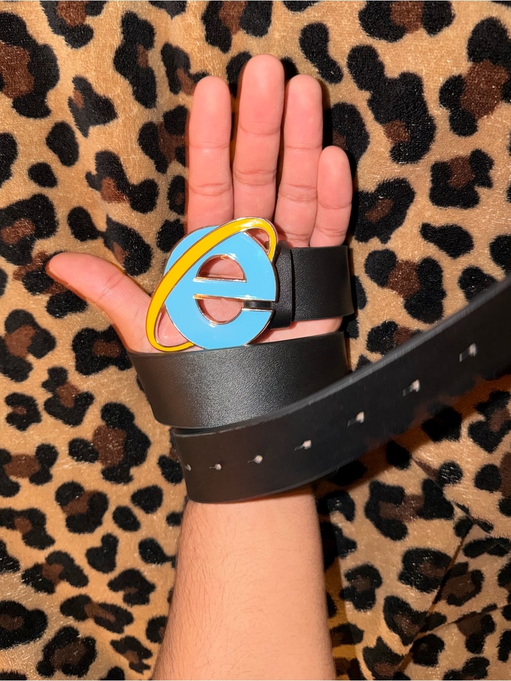 Y2K Internet Explorer Logo Enamel Buckle Black Belt